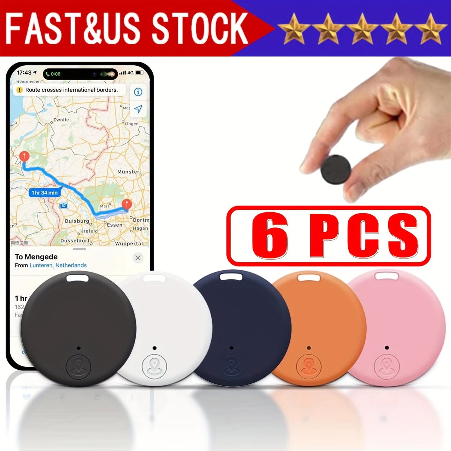 Smart Mini Tracker with Wireless & Low-Power Mode, Real-Time Location Tracking, Anti-Theft Alarm, App Control, Long Life - Compatible with Cars, Pets, Keys, Luggage, Wallet - Multi-Color Options (Black, White, Navy, Pink, Ora