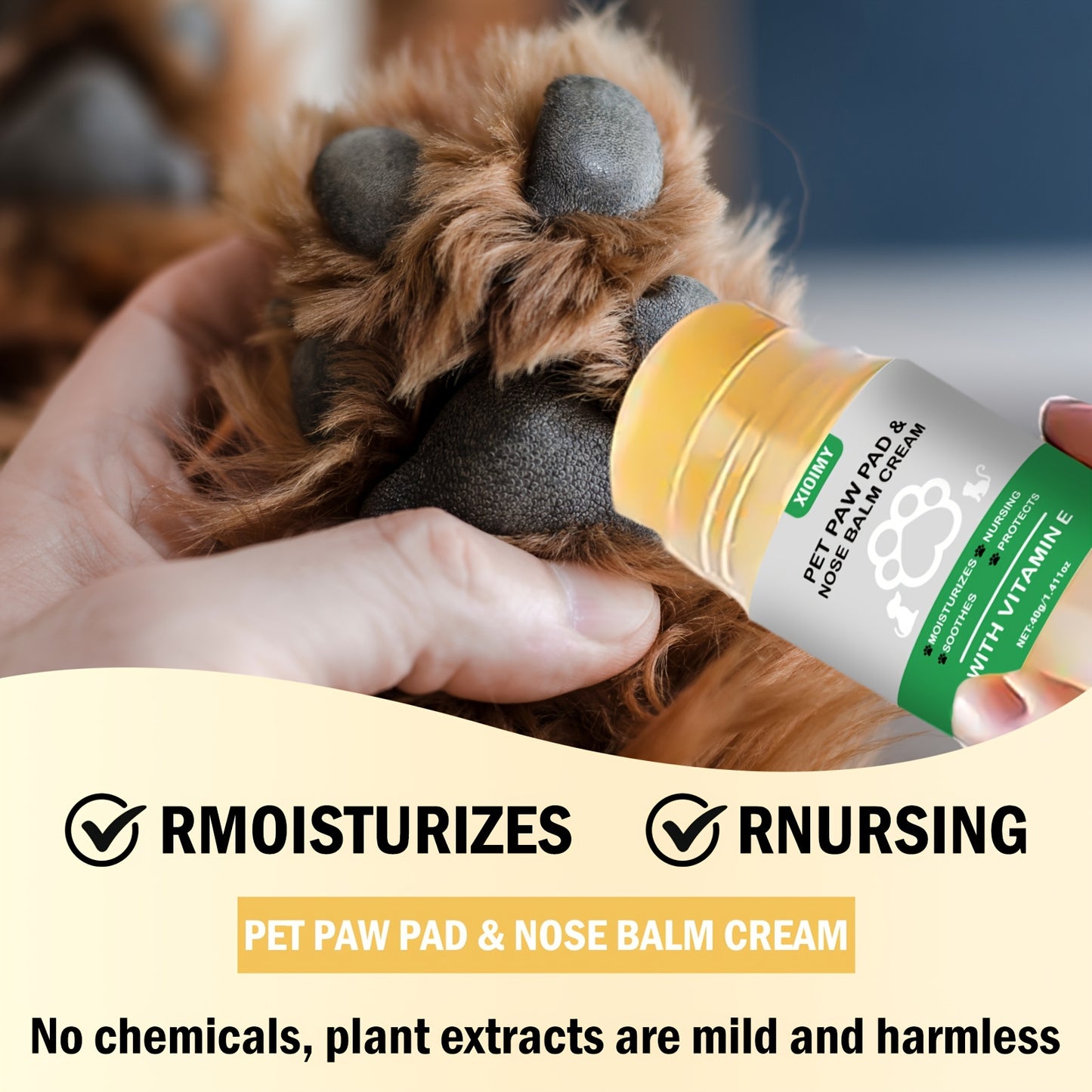 1.411oz Vitamin E Pet Paw Pad & Nose Balm Cream - Moisturizing Stick for Cats & Dogs, Soothes Dry Cracks, Deep Hydration, Portable & Unscented