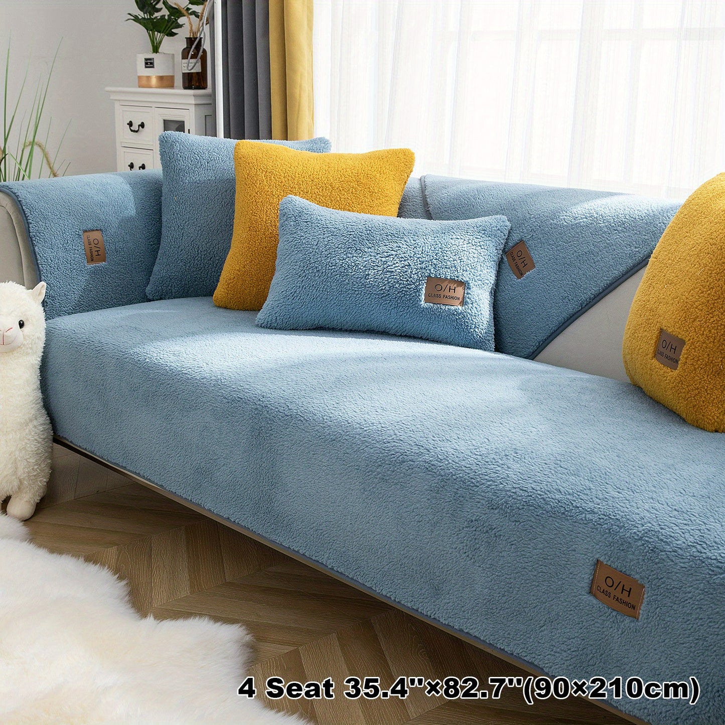 1pc Thickened Sherpa Velvet Sofa Slipcover, Pets Dog Friendly, Sherpa Fleece Sofa Couch Cover, Furniture Protector Fuzzy Non Slip Sofa Slipcover, For Bedroom Office Living Room Decor