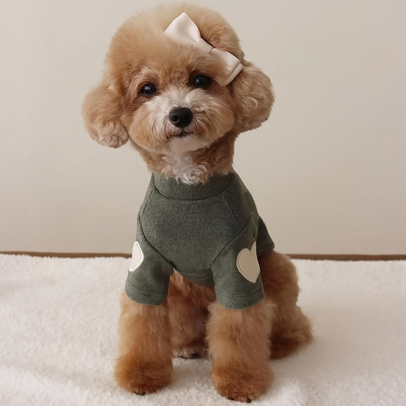 1pc Cozy Fleece Dog Sweater with Heart Design, Polyester Pullover, Machine Washable, for Small to Medium Breeds, Suitable for All Seasons, with Valentine'S Day Gift for Pets