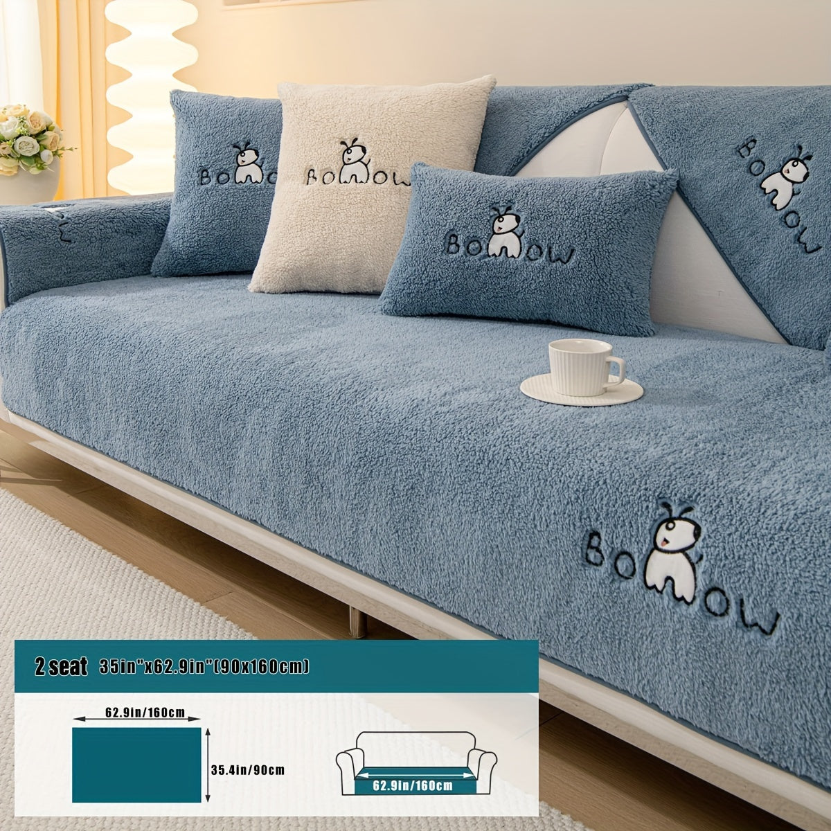 1pc Thickened Sherpa Sofa Slipcover - Soft Fuzzy Pet-Friendly Couch Protector Cover with Non-Slip Backing - Perfect Furniture Protector for Bedroom, Office, Living Room Home Decor