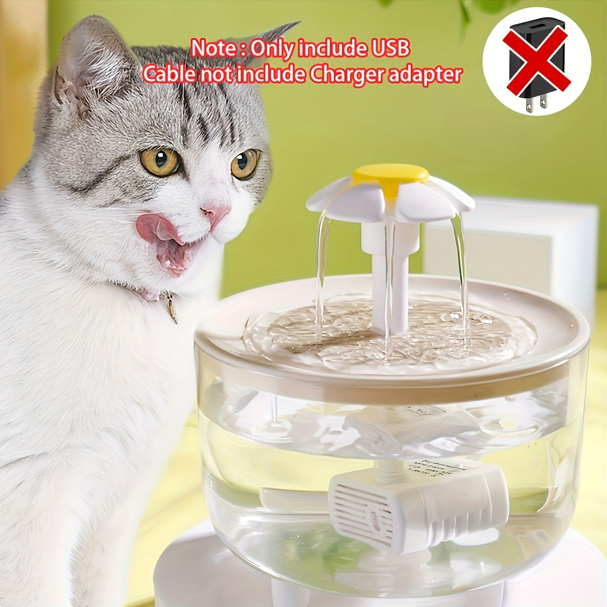 Ultra-Quiet 50.72 Oz Clear Pet Drinking Fountain, with 1 Water Pumb- USB Powered, Easy to Clean, BPA Free, Suitable for Cats And Small Pets, Without Battery