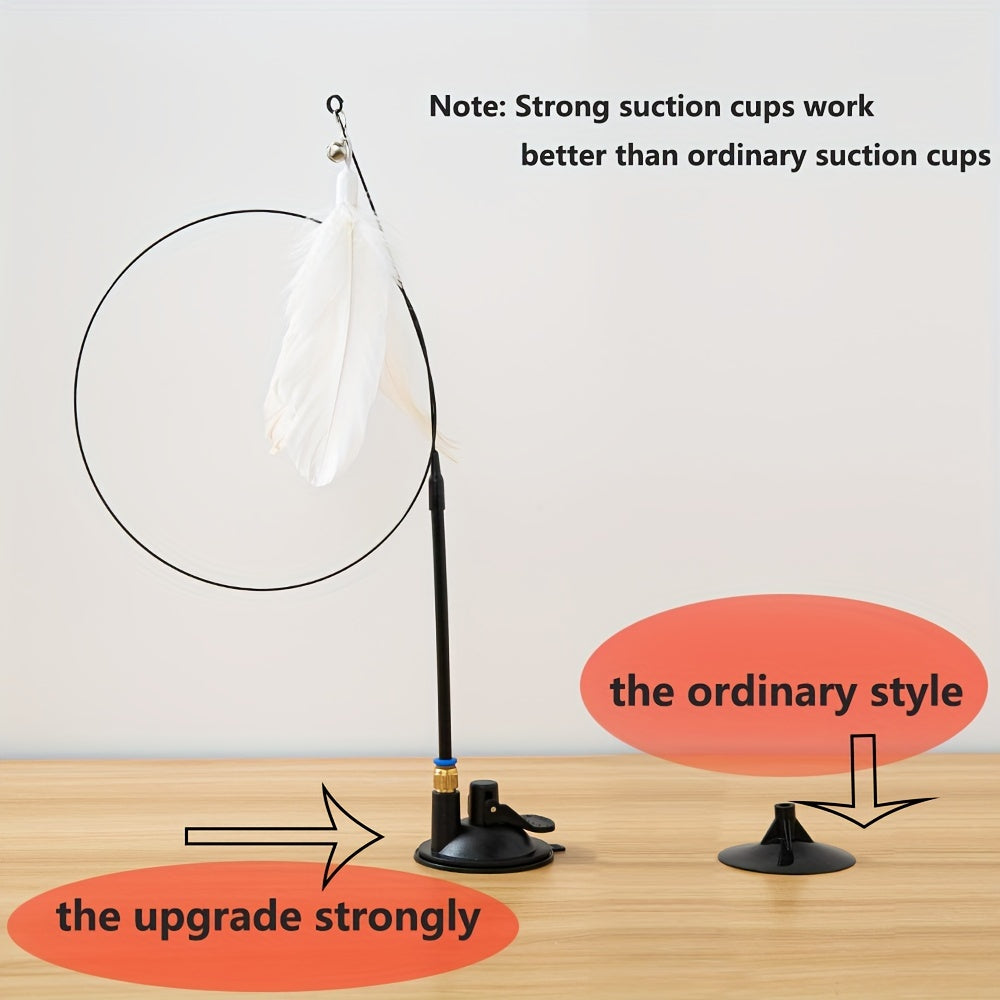 Interactive Cat Teaser Toy with Strong Suction Cup Base, Flexible Wire Rod, Self-Amusement Pet Stick for All Cats