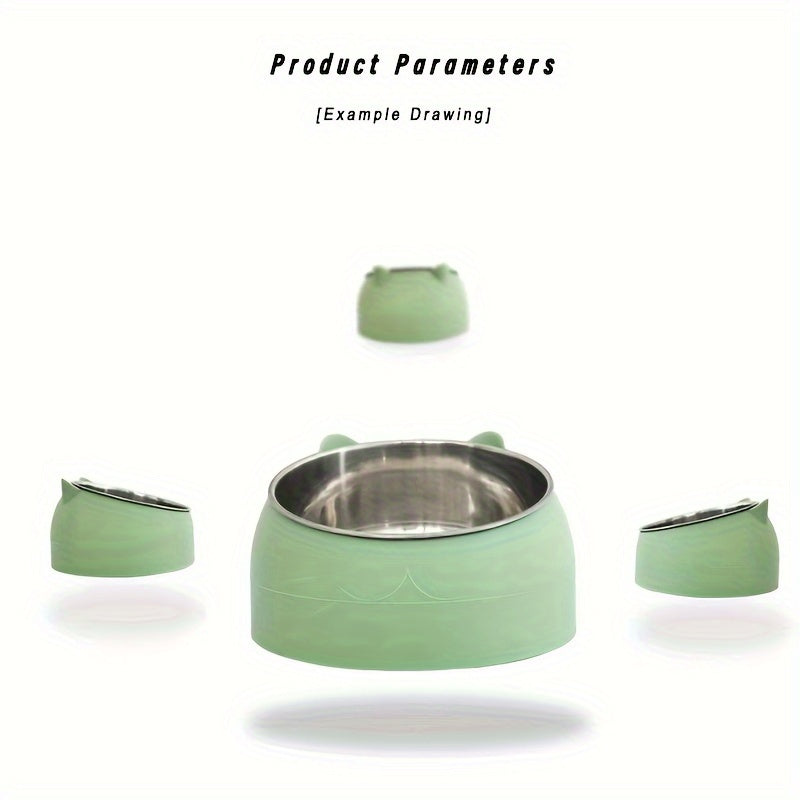 Cat Bowl, 15 Degrees Raised Stainless Steel Cat Feeder Bowl With Non Slip Base, 3.38oz Cat Food Water Feeder Tilted Pet Bowl For Neck Protection