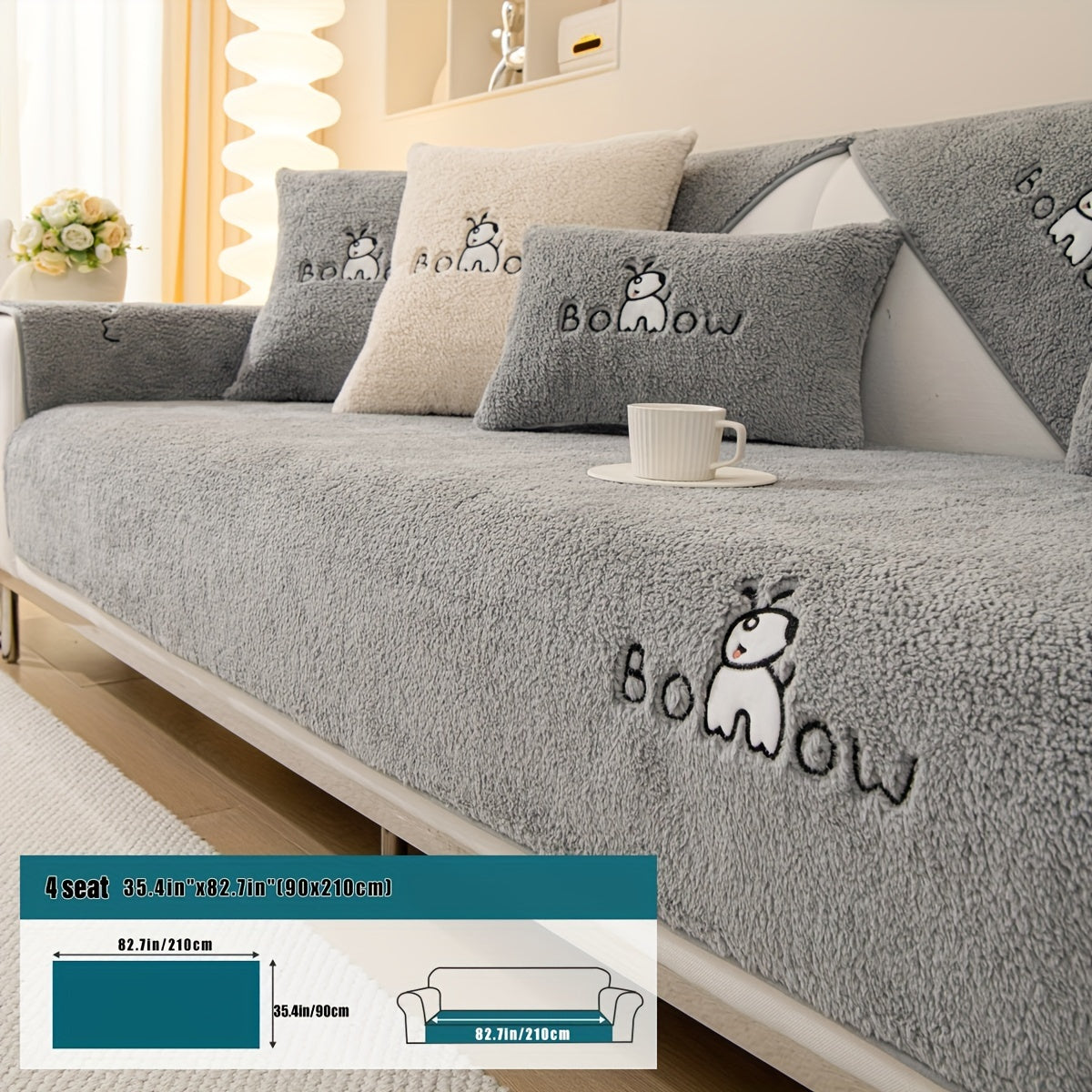 1pc Thickened Sherpa Sofa Slipcover - Soft Fuzzy Pet-Friendly Couch Protector Cover with Non-Slip Backing - Perfect Furniture Protector for Bedroom, Office, Living Room Home Decor