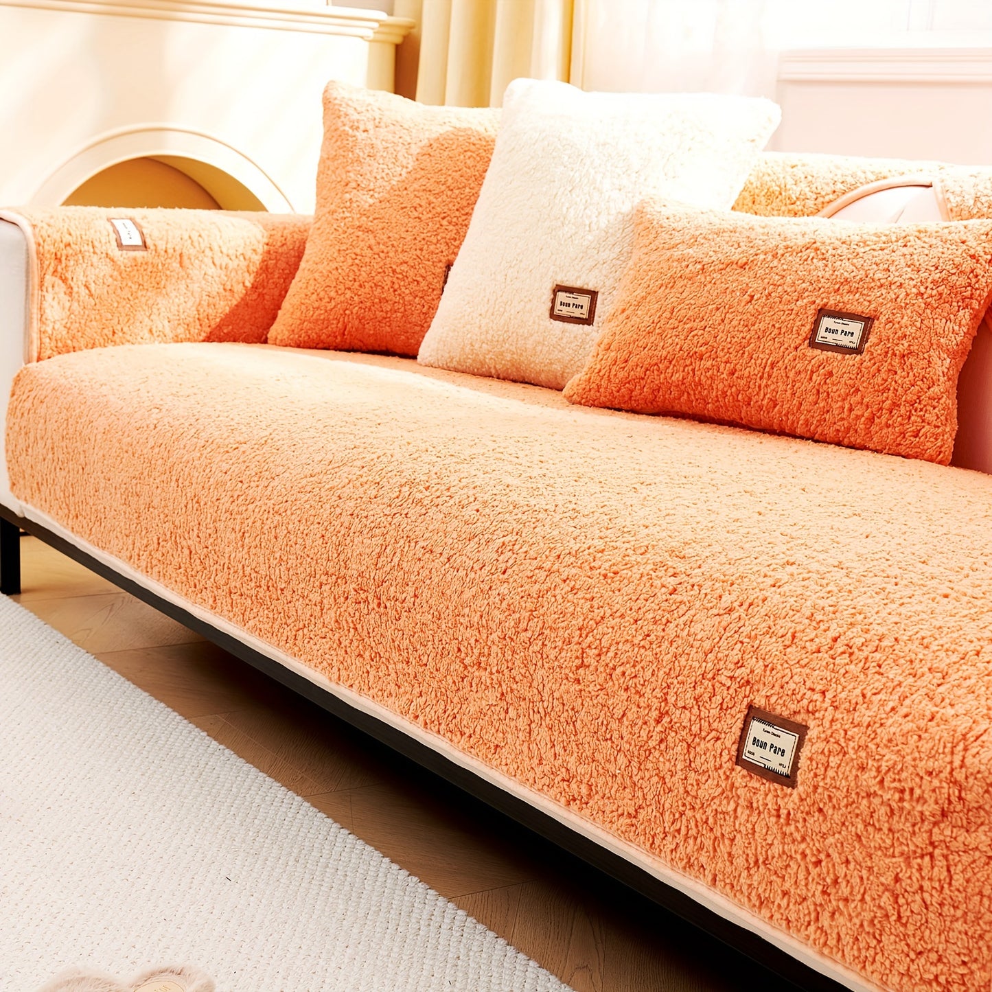 1pc Plush Sherpa Sofa Cover - Soft, Fuzzy, Non-Slip, Pet-Friendly, Thickened Furniture Protector for Bedroom, Office, Living Room Home Decor - Easy to Clean, Durable, Stain-Resistant, Machine Washable
