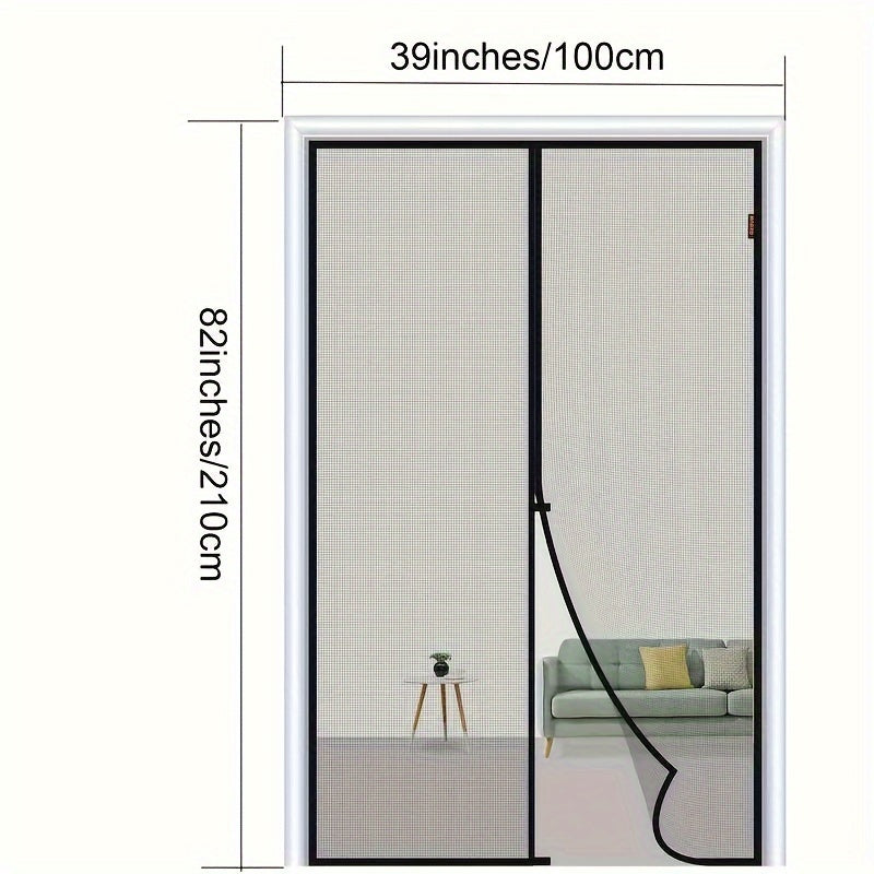 1pc Heavy-Duty Magnetic Screen Door With Full Frame Hook & Loop, Durable Polyester Mesh Curtain For Fresh Air Circulation, Easy Entry For Pets, Kid Friendly, Bug & Insect Proof, Fits Doors Up To 38x82 Inches
