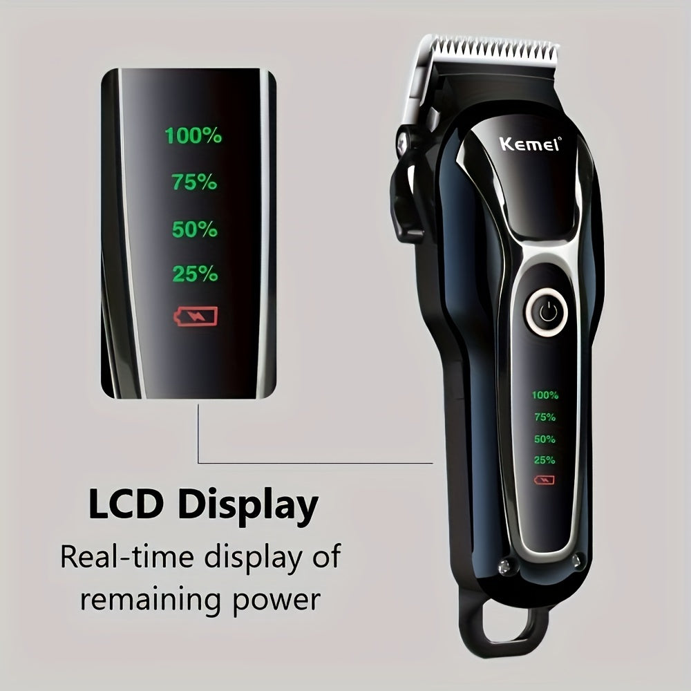 Kemei Pet Hair Clipper for Dogs & Cats - Quiet 5W Motor, USB Rechargeable, LCD Display, 10 Detachable Combs, Nail File, Accessory Colors Vary