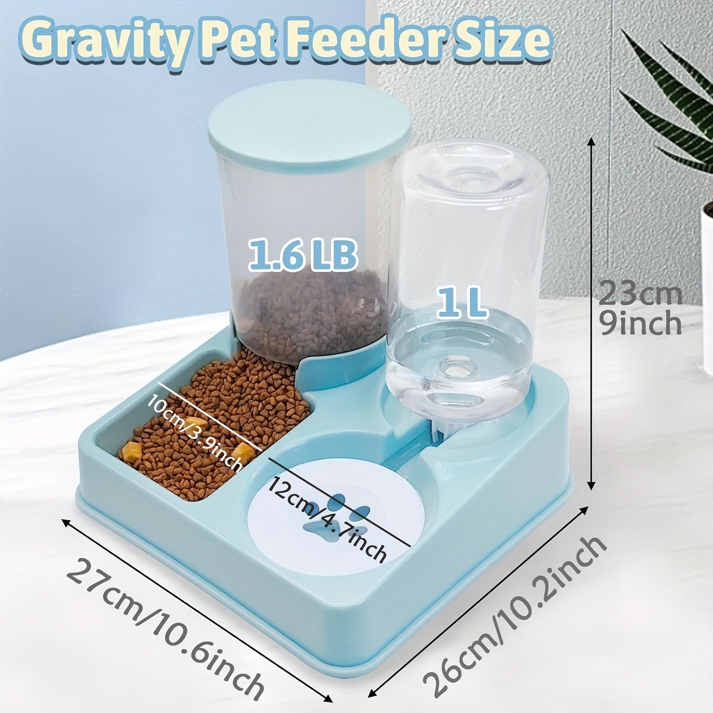 Automatic Cat Feeder Water Dispenser Set, 2 In 1 Tilted Automatic Pet Food And Water Feeder Gravity Food Feeder And Waterer For Indoor Cats