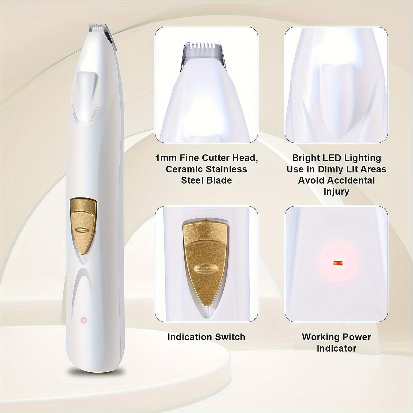 USB Rechargeable Electric Dog Paw Trimmer, Professional Dog Clippers with LED Light, Low Noise Dog Shaver for Cats Pets Eyes Face Ears Paw