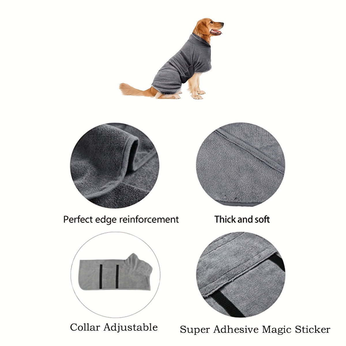 1Pc Plush Dog Bathrobe Towel - Super Absorbent, Quick Drying, Adjustable Collar and Waist, Magic Sticker, Moisture Absorption, Prevents Pet Hair Loss - Ideal for Small, Medium, Large Dogs and Cats