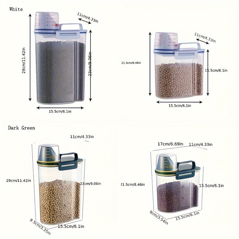 1.5kg/2kg Large Capacity Pet Food Storage Container - Airtight, Moisture-Proof, and Pest-Controlled Plastic Bucket with Measuring Cup, Handle, and Scoop Design for Easy Food Management and Freshness Preservation