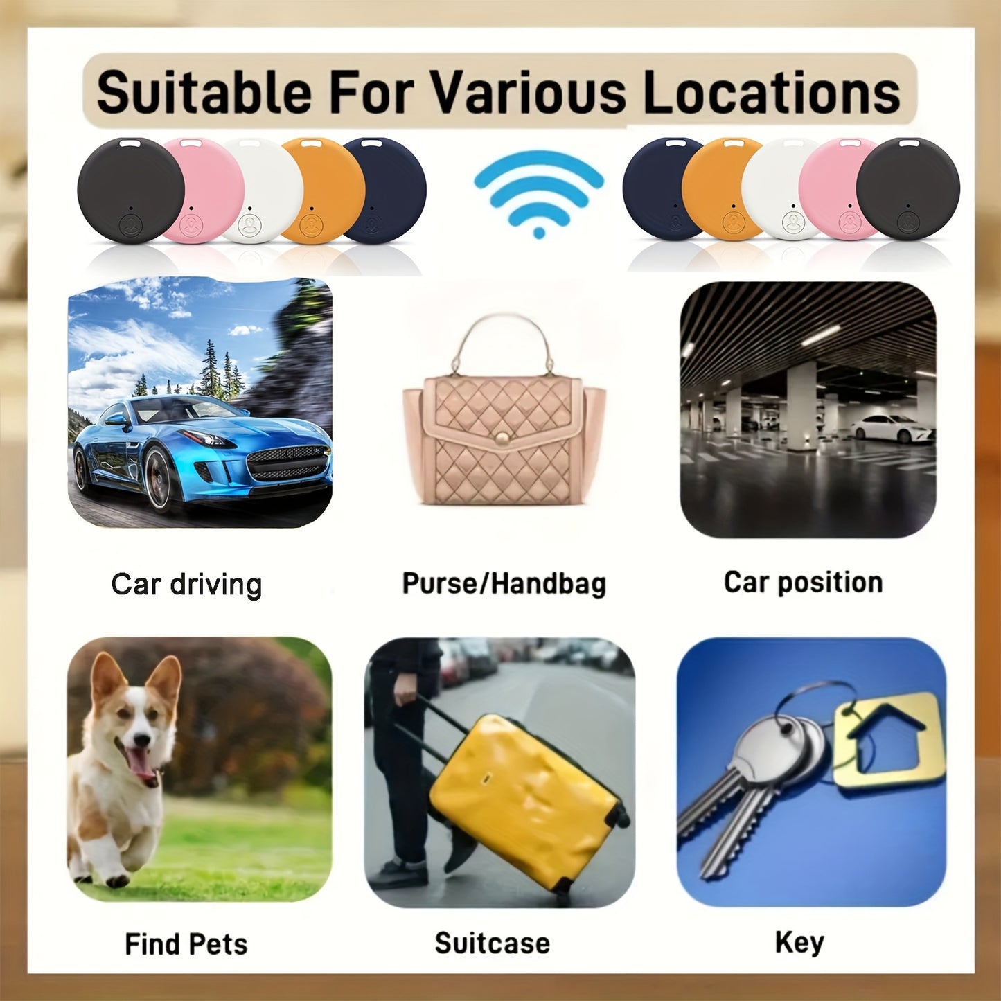 Smart Mini Tracker with Wireless & Low-Power Mode, Real-Time Location Tracking, Anti-Theft Alarm, App Control, Long Life - Compatible with Cars, Pets, Keys, Luggage, Wallet - Multi-Color Options (Black, White, Navy, Pink, Ora