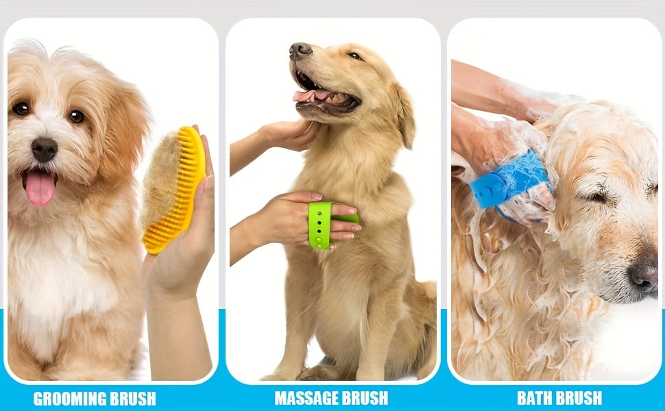 Pet Grooming Deluxe Shampoo Brush - Soft Silicone Massage Rubber Bathing Comb with Adjustable Circular Handle for Gentle Dog & Cat Washing, Easy Fur Detangling, and Relaxing Spa Experience - Ideal for Pet Owners and Groomers