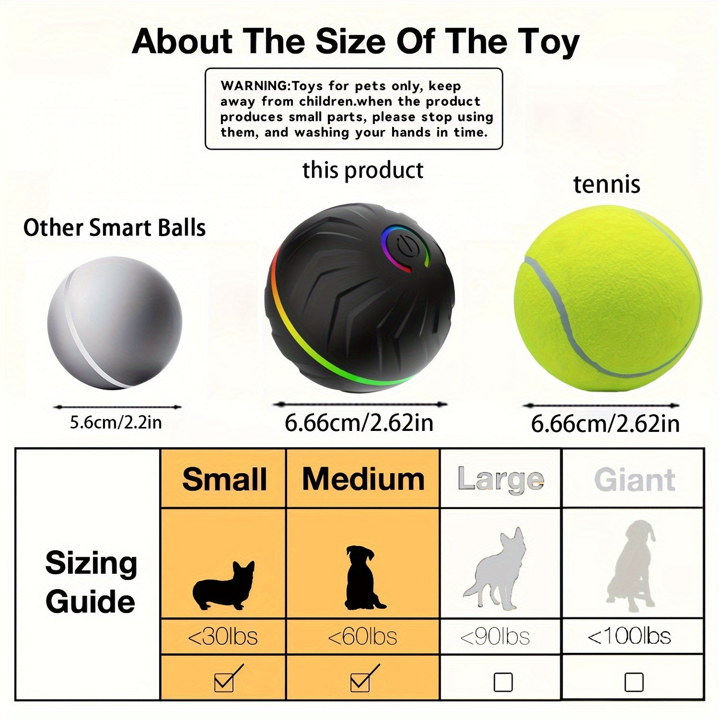 6.6cm/2.62in Large Size Pet Smart Bouncing Ball, Interactive Dog Toy, Motion-Activated Automatic Rolling Ball for Puppies/Small Dogs/Medium Dogs/Large Dogs, Interactive Dog Ball, Playful Design, Durable Pet Item, Rechargeable
