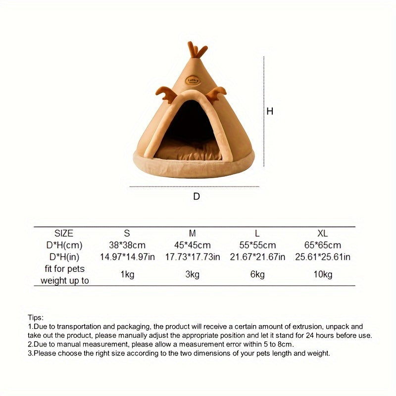 1pc Cartoon Reindeer-Shaped Pet Tent, Polyester Fiber Dog & Cat House, Cozy Mongolian Yurt Style Bed for Extra Small to Small Breeds, Easy Assembly