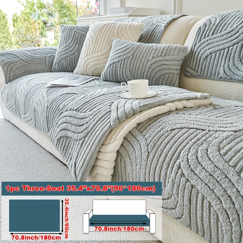 1pc Plush Non-Slip Sofa Cover, Modern Luxury, Pet-Friendly, Breathable, Fashionable Home Decor, Suitable for Living Room, Bedroom, Office, Polyester Fabric, Machine Washable, No Print, 250-300G Square Kilogram