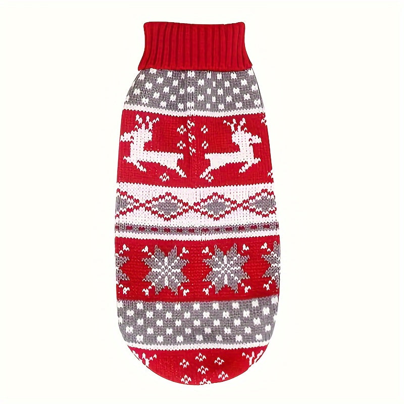 1pc Reindeer Snowflake Christmas Dog Sweater - Soft, Warm, Cozy Acrylic Pullover for Small Breed Pets - Machine Washable, All-Season Comfort, And Easy Care for Winter Knitwear