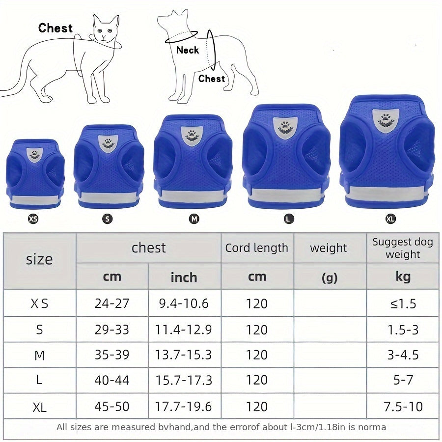 Super-Breathable Pet Harness & Leash Set - Escape-Proof, Adjustable Vest with Reflective Stripes for Kitten, Puppy & Small Dogs - Stylish Comfort and Enhanced Control