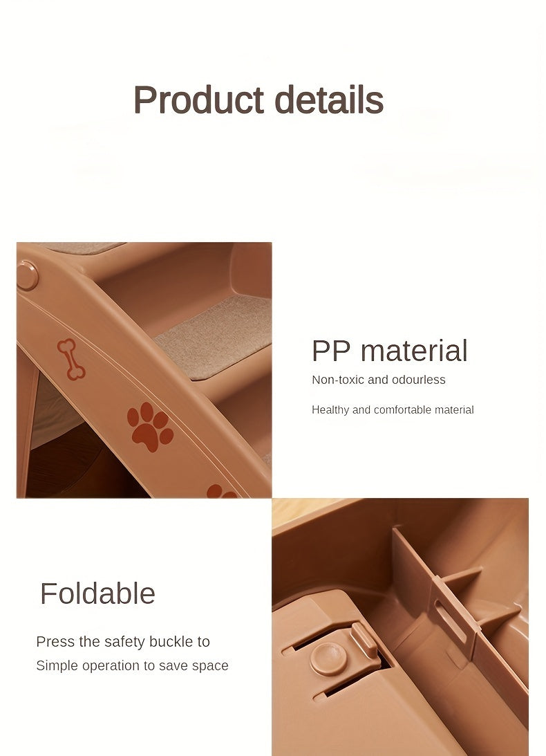 1pc Pet Stairs for Dogs & Cats, 4-Step Foldable Ramp with Anti-Slip Mat, Durable Plastic Ladder for Easy Access to Beds & Sofas, Suitable for Small & Large Pets, Load up to 143.3LB