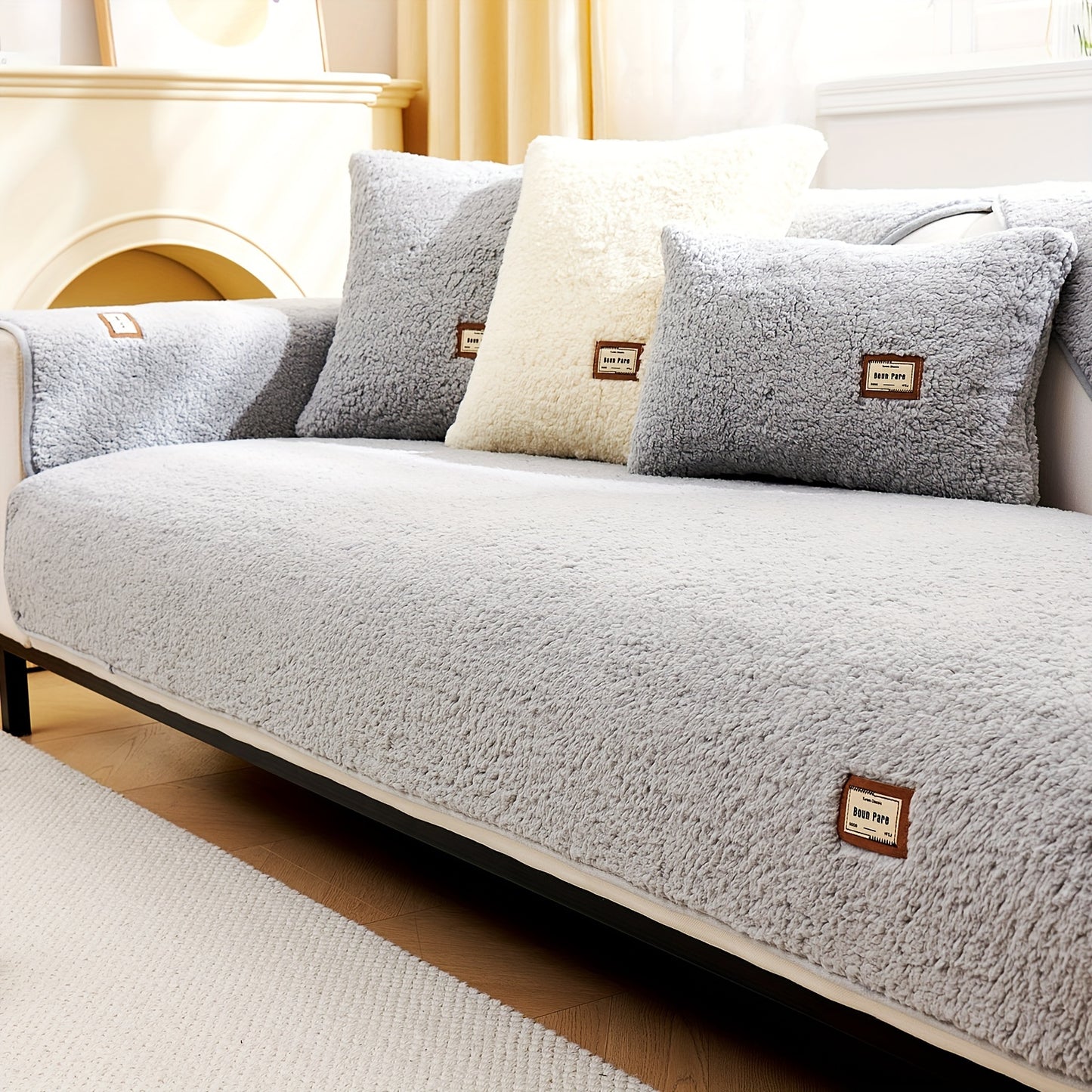1pc Plush Sherpa Sofa Cover - Soft, Fuzzy, Non-Slip, Pet-Friendly, Thickened Furniture Protector for Bedroom, Office, Living Room Home Decor - Easy to Clean, Durable, Stain-Resistant, Machine Washable