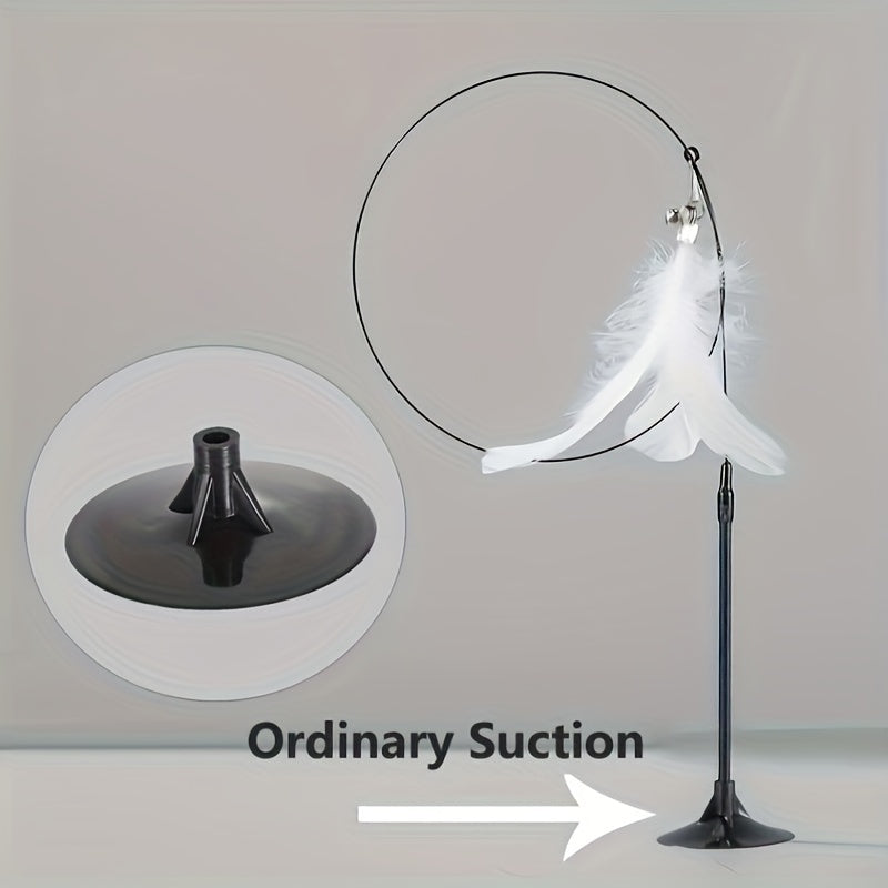 Interactive Cat Teaser Toy with Strong Suction Cup Base, Flexible Wire Rod, Self-Amusement Pet Stick for All Cats