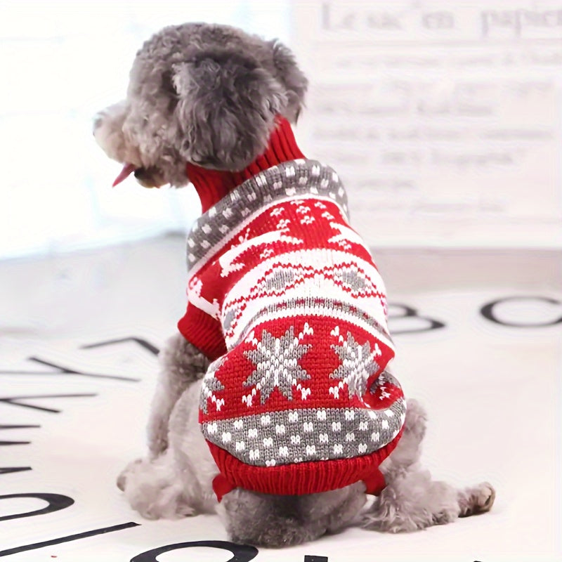 1pc Reindeer Snowflake Christmas Dog Sweater - Soft, Warm, Cozy Acrylic Pullover for Small Breed Pets - Machine Washable, All-Season Comfort, And Easy Care for Winter Knitwear