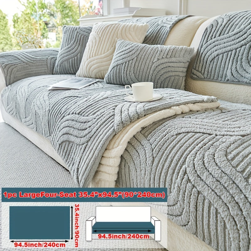1pc Plush Non-Slip Sofa Cover, Modern Luxury, Pet-Friendly, Breathable, Fashionable Home Decor, Suitable for Living Room, Bedroom, Office, Polyester Fabric, Machine Washable, No Print, 250-300G Square Kilogram