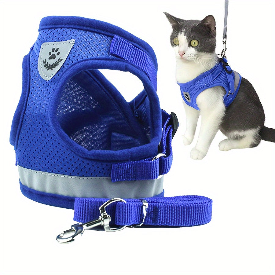 Super-Breathable Pet Harness & Leash Set - Escape-Proof, Adjustable Vest with Reflective Stripes for Kitten, Puppy & Small Dogs - Stylish Comfort and Enhanced Control