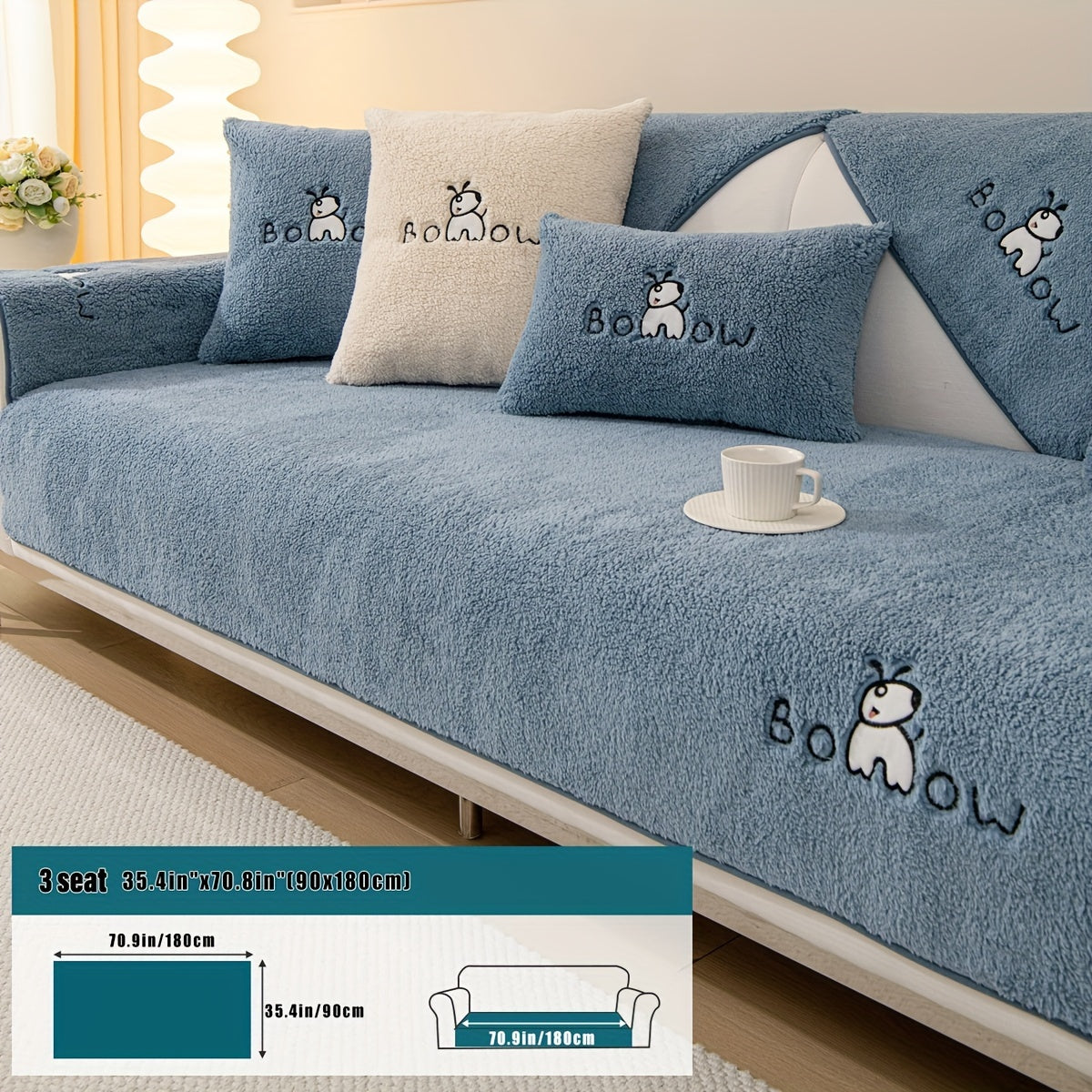 1pc Thickened Sherpa Sofa Slipcover - Soft Fuzzy Pet-Friendly Couch Protector Cover with Non-Slip Backing - Perfect Furniture Protector for Bedroom, Office, Living Room Home Decor