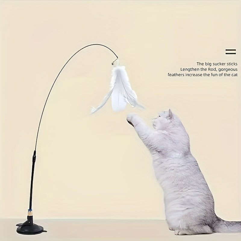 Interactive Cat Teaser Toy with Strong Suction Cup Base, Flexible Wire Rod, Self-Amusement Pet Stick for All Cats