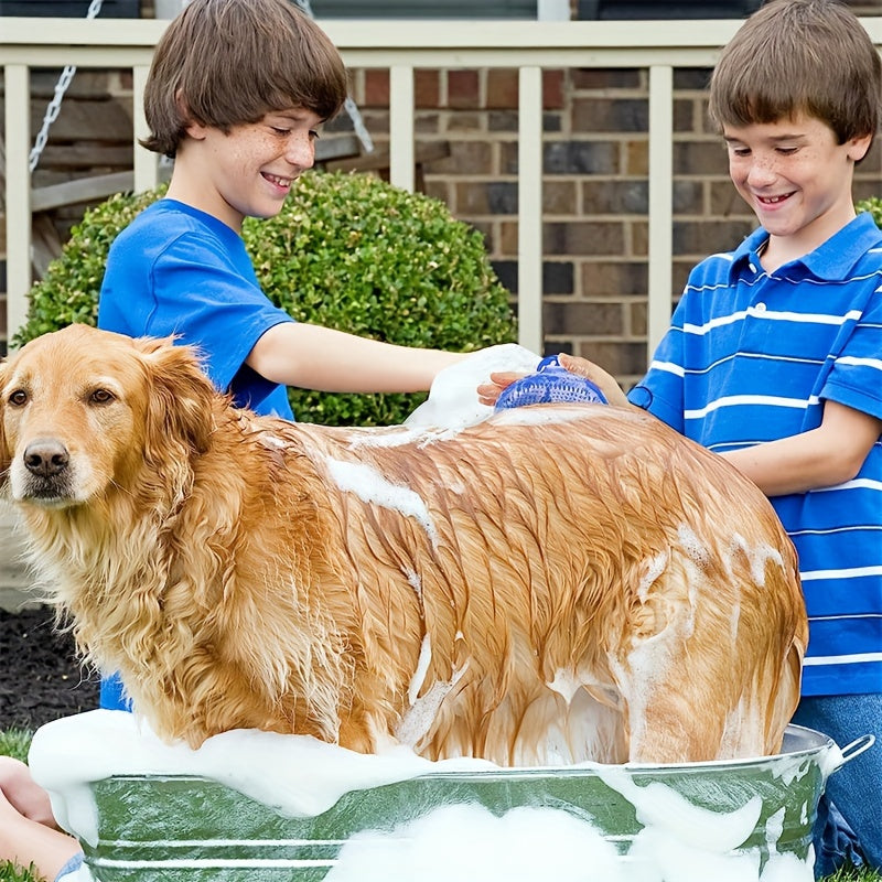 Pet Grooming Deluxe Shampoo Brush - Soft Silicone Massage Rubber Bathing Comb with Adjustable Circular Handle for Gentle Dog & Cat Washing, Easy Fur Detangling, and Relaxing Spa Experience - Ideal for Pet Owners and Groomers
