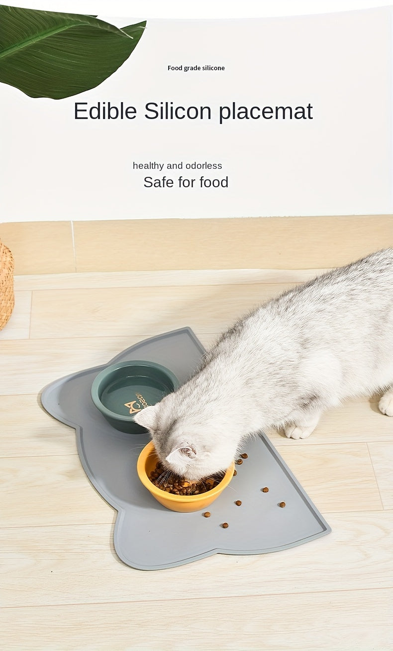 Pet Feeding Mat For Dogs & Cats, Thin Silicone Waterproof Cat Food Mat Cat Bowl Mat With Raised Edge, Cat Placemat