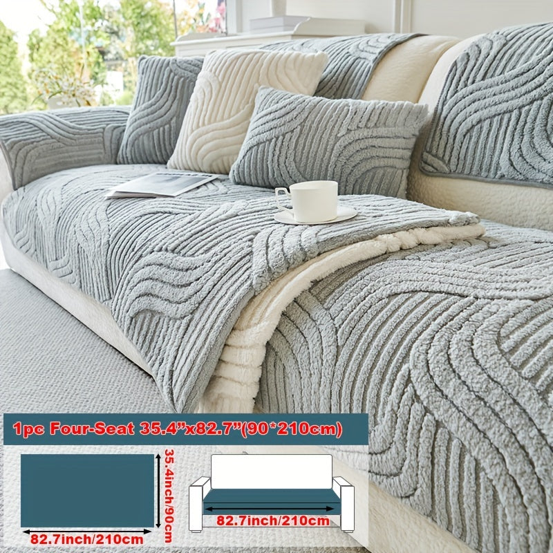 1pc Plush Non-Slip Sofa Cover, Modern Luxury, Pet-Friendly, Breathable, Fashionable Home Decor, Suitable for Living Room, Bedroom, Office, Polyester Fabric, Machine Washable, No Print, 250-300G Square Kilogram