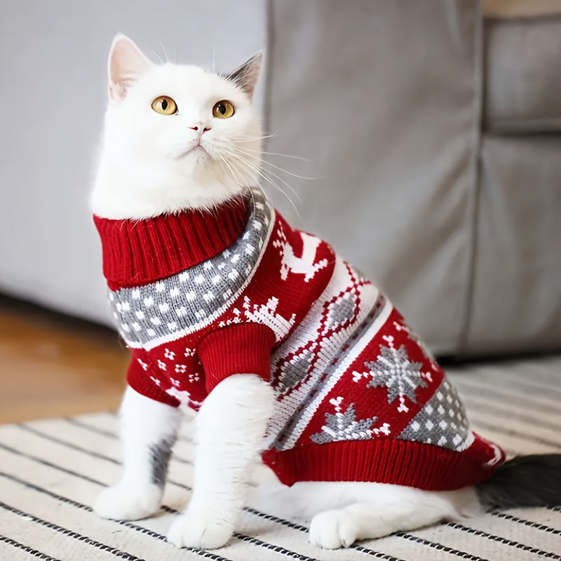 1pc Reindeer Snowflake Christmas Dog Sweater - Soft, Warm, Cozy Acrylic Pullover for Small Breed Pets - Machine Washable, All-Season Comfort, And Easy Care for Winter Knitwear