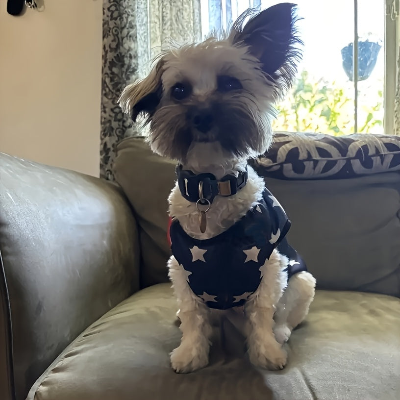 Stars & Stripes Pet Vest - Cartoon Printed, Summer Themed, Breathable, Comfortable Dog Shirt for Small to Medium Dogs - Independence Day Celebration Outfit