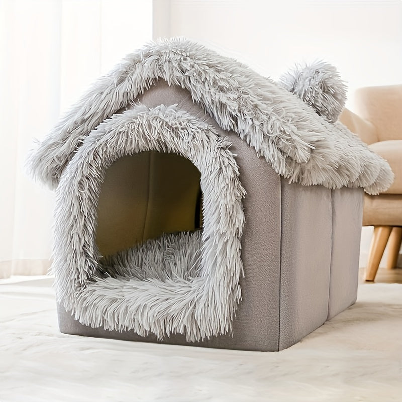 Comfortable All Seasons Cat Bed, Semi-Enclosed Pet Sleeping Bed with Removable Non-Slip Bottom Cat House