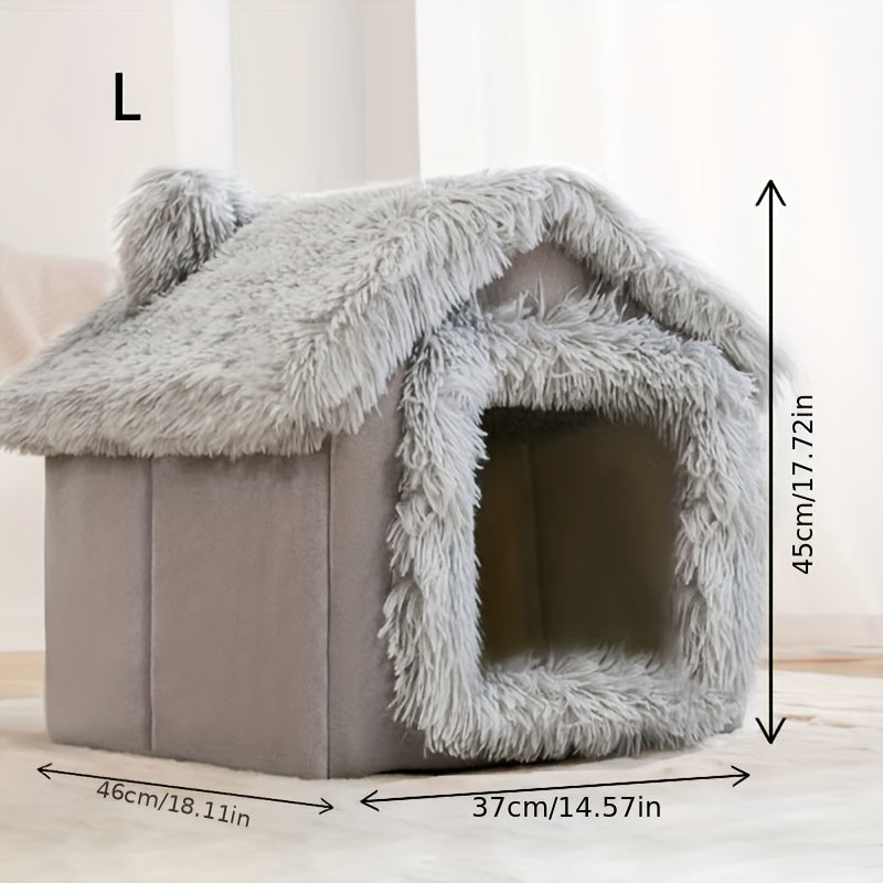 Comfortable All Seasons Cat Bed, Semi-Enclosed Pet Sleeping Bed with Removable Non-Slip Bottom Cat House
