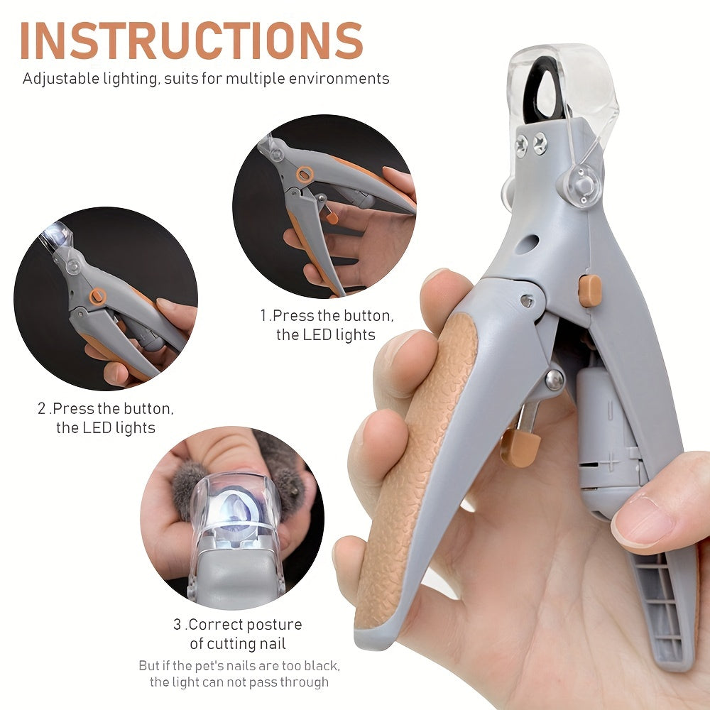 1pc LED Illuminated Pet Nail Clipper - Precision Stainless Steel Blade, Non-slip Comfort Grip, Safety Guard to Prevent Over-trimming - Perfect Grooming Tool for Dogs and Cats