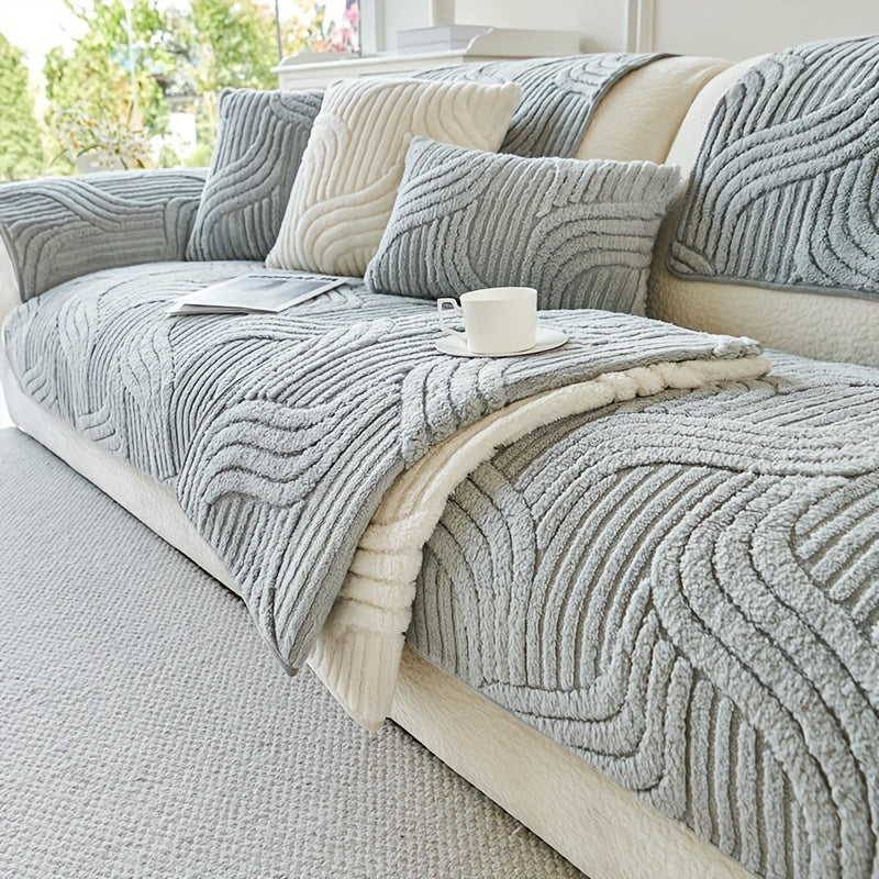 1pc Plush Non-Slip Sofa Cover, Modern Luxury, Pet-Friendly, Breathable, Fashionable Home Decor, Suitable for Living Room, Bedroom, Office, Polyester Fabric, Machine Washable, No Print, 250-300G Square Kilogram