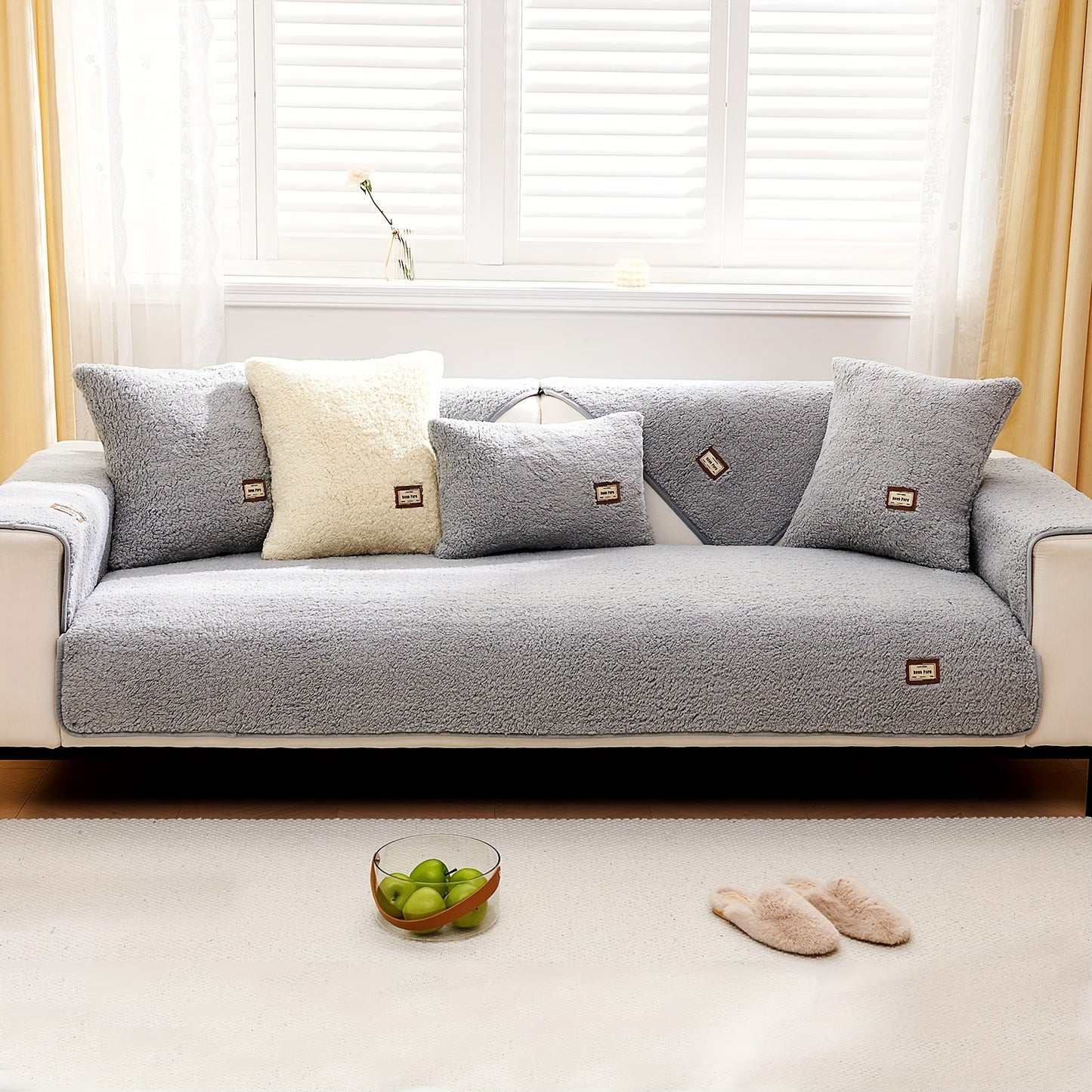 1pc Plush Sherpa Sofa Cover - Soft, Fuzzy, Non-Slip, Pet-Friendly, Thickened Furniture Protector for Bedroom, Office, Living Room Home Decor - Easy to Clean, Durable, Stain-Resistant, Machine Washable
