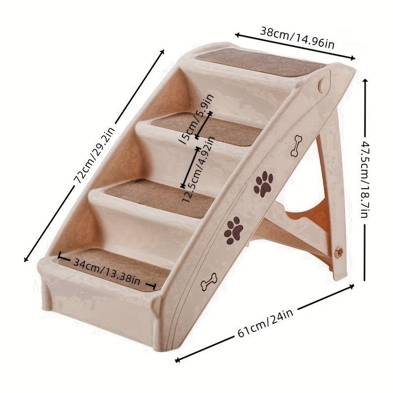 1pc Pet Stairs for Dogs & Cats, 4-Step Foldable Ramp with Anti-Slip Mat, Durable Plastic Ladder for Easy Access to Beds & Sofas, Suitable for Small & Large Pets, Load up to 143.3LB