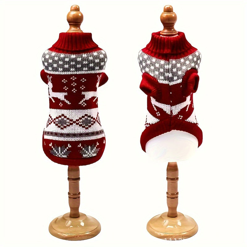 1pc Reindeer Snowflake Christmas Dog Sweater - Soft, Warm, Cozy Acrylic Pullover for Small Breed Pets - Machine Washable, All-Season Comfort, And Easy Care for Winter Knitwear
