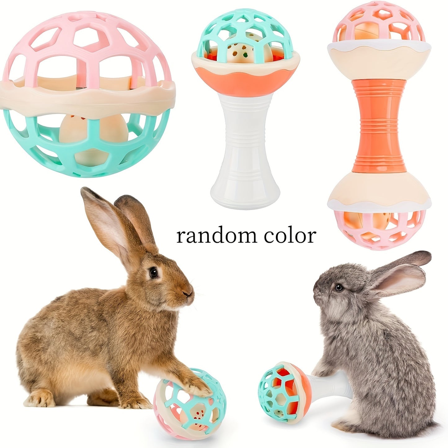 3-Pack Interactive Rabbit Toys with Jingle Bells - Safe, Durable Plastic Playballs Set for Small Pets, Suitable for Mice, Rabbits, Guinea Pigs, and Chinchillas