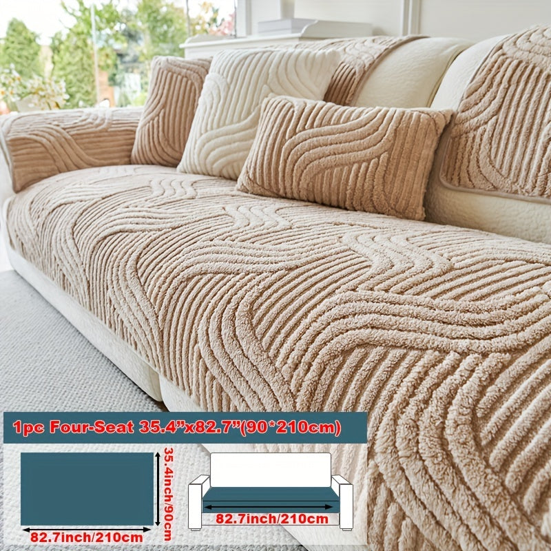 1pc Plush Non-Slip Sofa Cover, Modern Luxury, Pet-Friendly, Breathable, Fashionable Home Decor, Suitable for Living Room, Bedroom, Office, Polyester Fabric, Machine Washable, No Print, 250-300G Square Kilogram