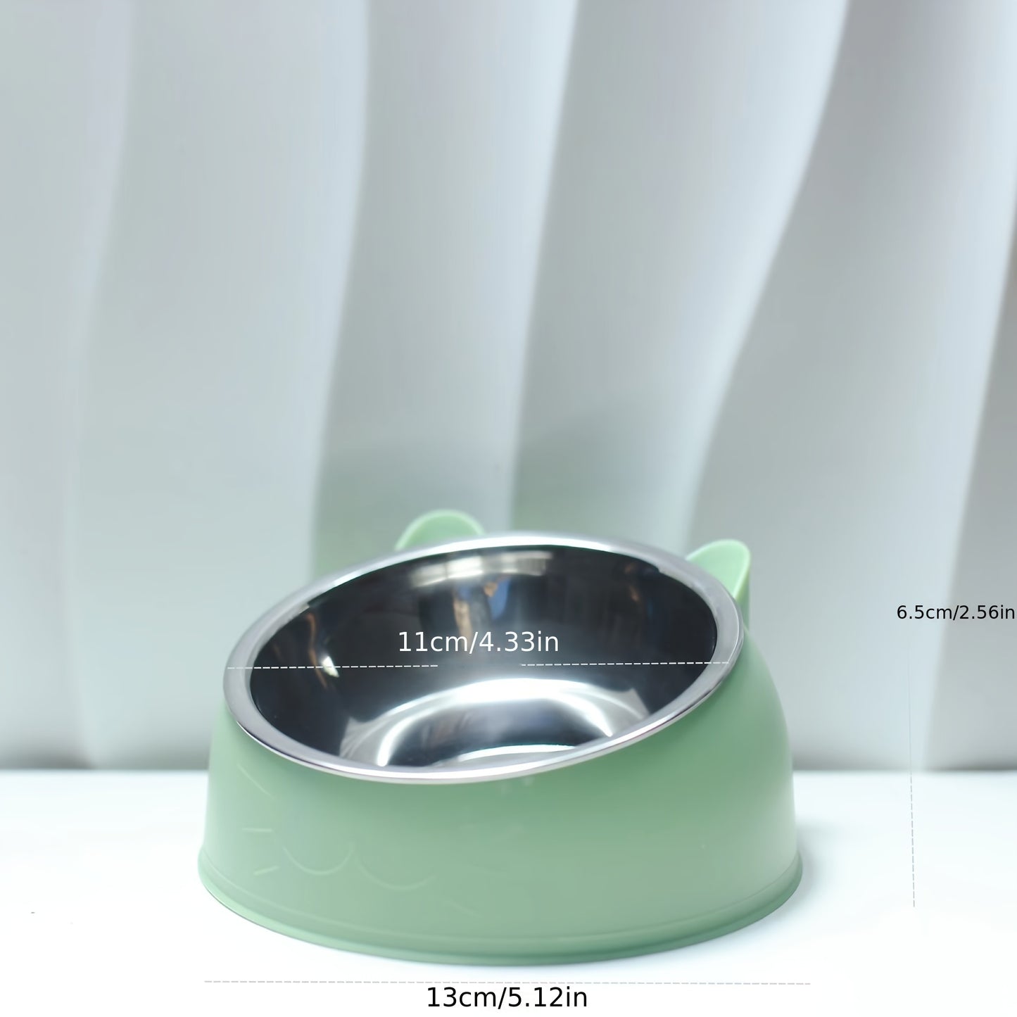 Cat Bowl, 15 Degrees Raised Stainless Steel Cat Feeder Bowl With Non Slip Base, 3.38oz Cat Food Water Feeder Tilted Pet Bowl For Neck Protection