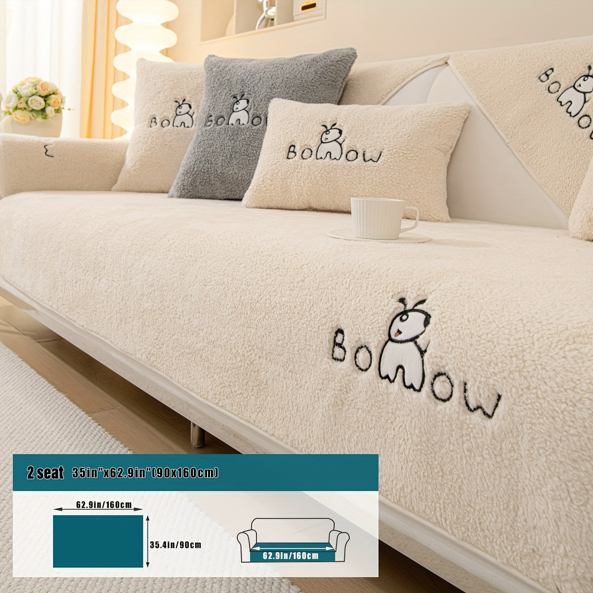 1pc Thickened Sherpa Sofa Slipcover - Soft Fuzzy Pet-Friendly Couch Protector Cover with Non-Slip Backing - Perfect Furniture Protector for Bedroom, Office, Living Room Home Decor