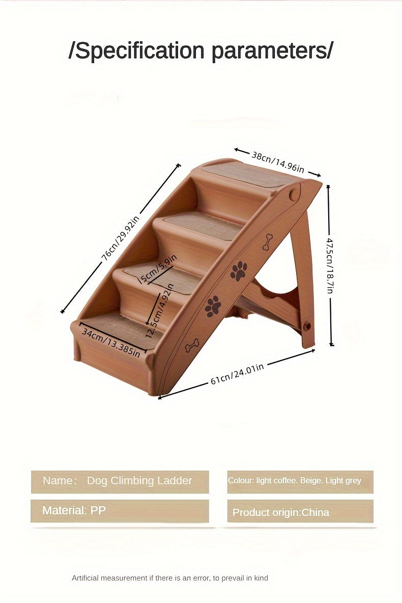 1pc Pet Stairs for Dogs & Cats, 4-Step Foldable Ramp with Anti-Slip Mat, Durable Plastic Ladder for Easy Access to Beds & Sofas, Suitable for Small & Large Pets, Load up to 143.3LB