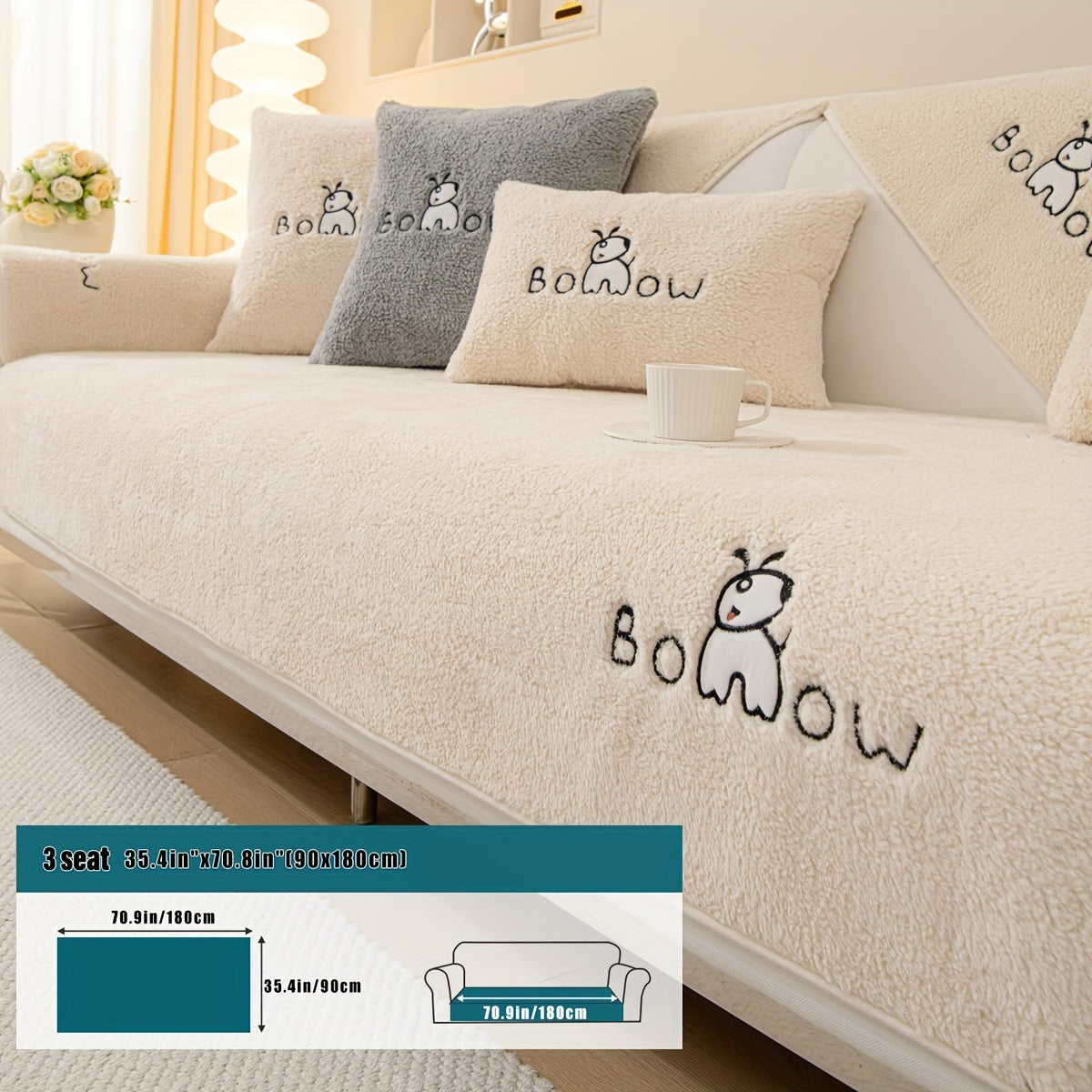 1pc Thickened Sherpa Sofa Slipcover - Soft Fuzzy Pet-Friendly Couch Protector Cover with Non-Slip Backing - Perfect Furniture Protector for Bedroom, Office, Living Room Home Decor