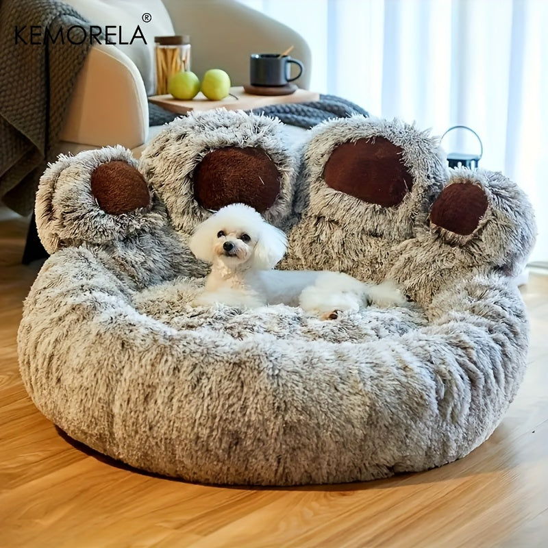 [Cute Bear Paw Bed] KEMORELA Soft Bear Paw-Shaped Plush Pet Bed | Non-Slip Bottom, Polyester & Polyester Fiber Fill - Cozy Warm Cat & Dog Bed for Small Pets, Cute Animal-Themed Home Decor
